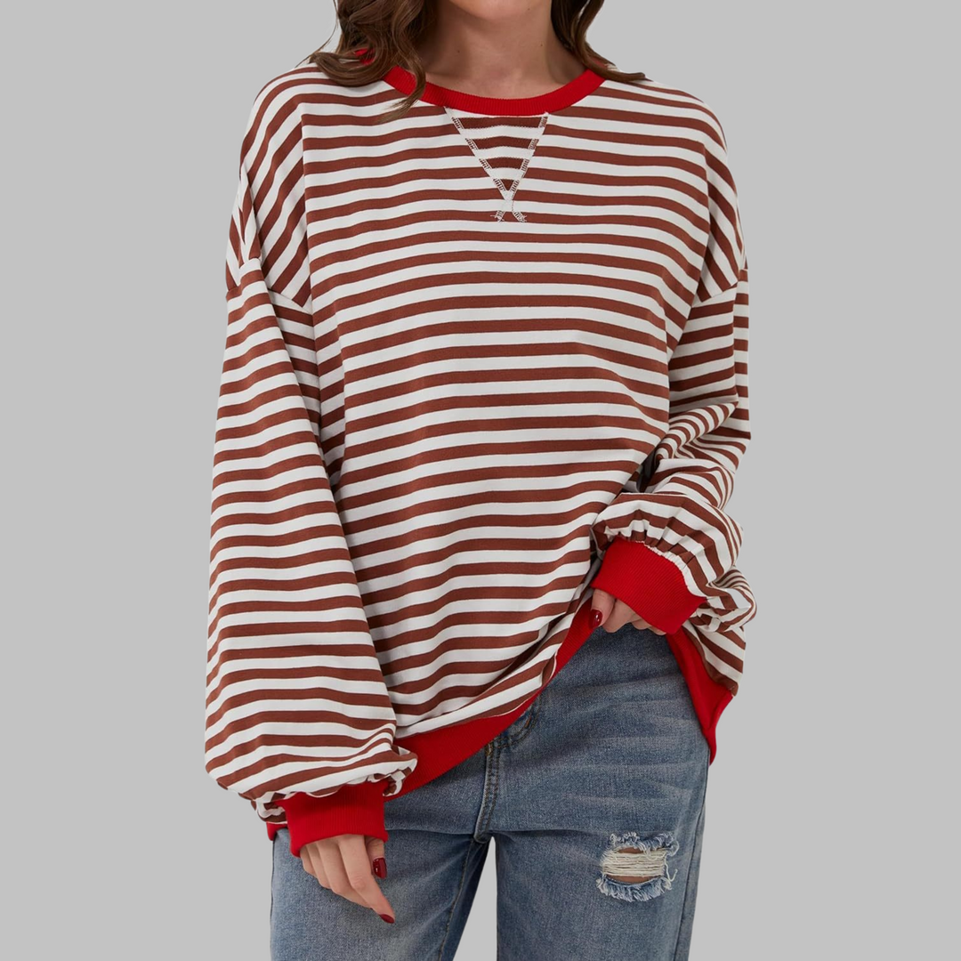 LUKA™ - Camisa de Rayas Casual de Manga Larga con Cuello Redondo