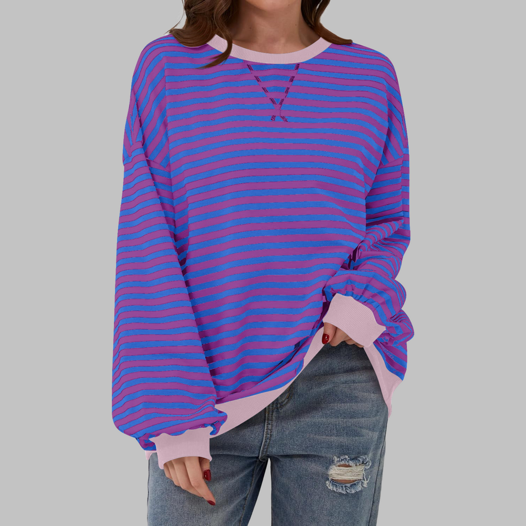 LUKA™ - Camisa de Rayas Casual de Manga Larga con Cuello Redondo