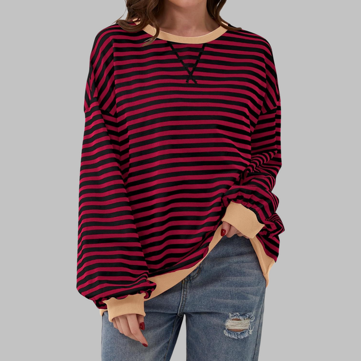 LUKA™ - Camisa de Rayas Casual de Manga Larga con Cuello Redondo