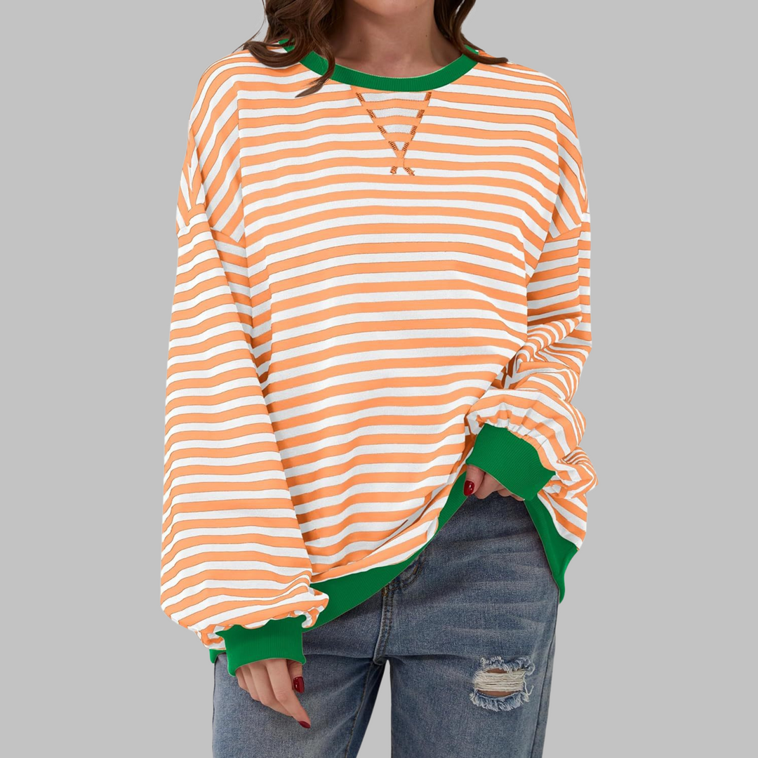 LUKA™ - Camisa de Rayas Casual de Manga Larga con Cuello Redondo