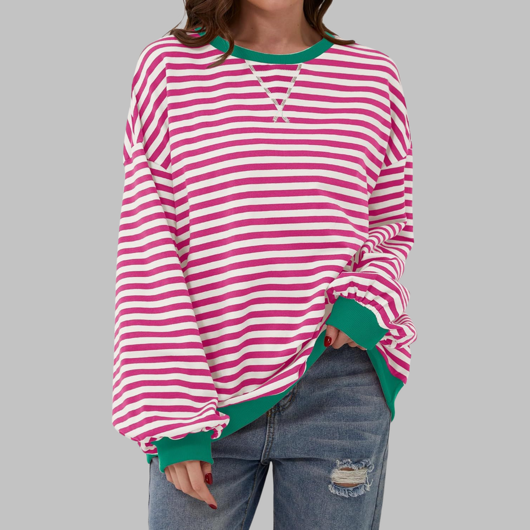 LUKA™ - Camisa de Rayas Casual de Manga Larga con Cuello Redondo