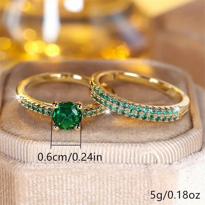Conjunto de Anillos Dúo con Esmeralda en Oro