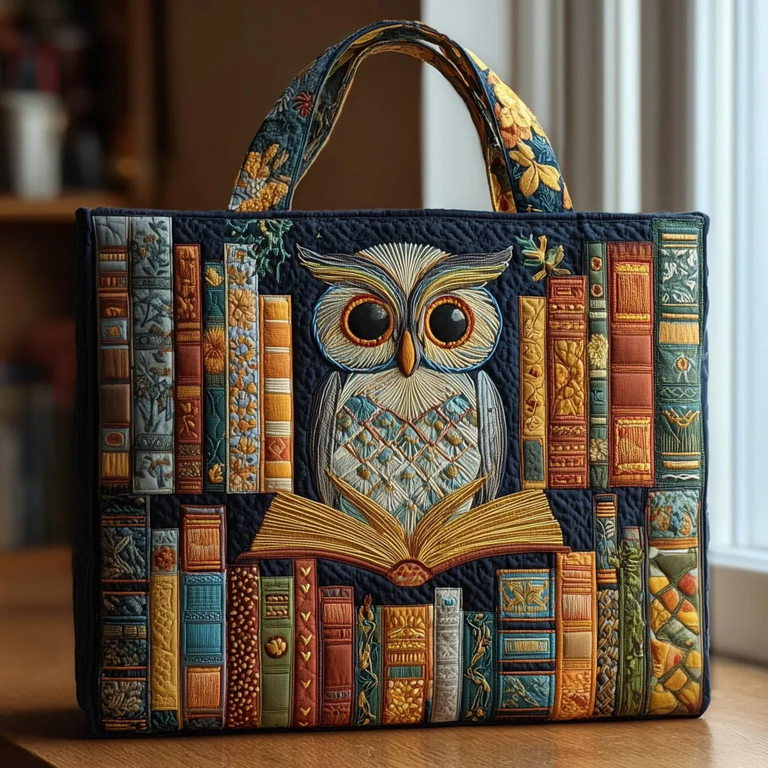 Bolsa artesanal - Búho y Libros Antiguos