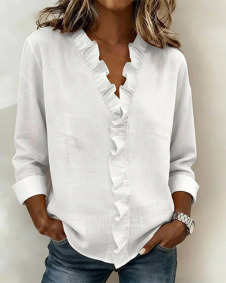 Claire™ | Blouse à encolure en V et volants délicats