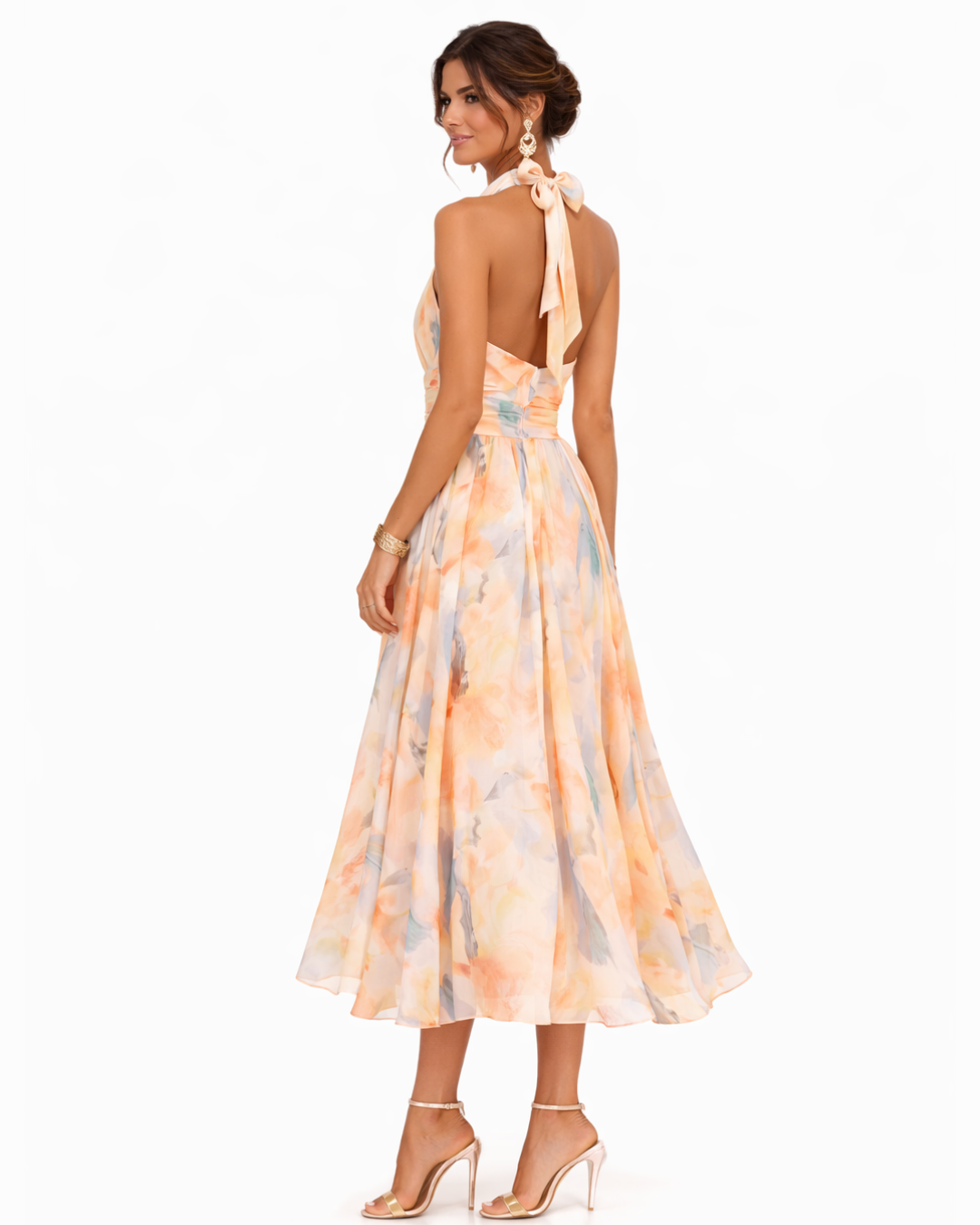 Aurore | Robe à Encolure Halter et Imprimé Aquarelle