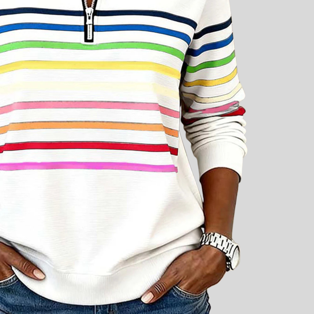 Prismeta™ | Sudadera de Cuarto Cierre a Rayas Multicolor
