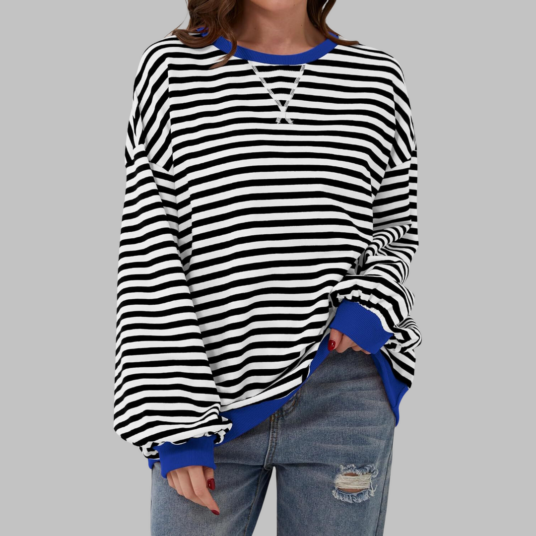 LUKA™ - Camisa de Rayas Casual de Manga Larga con Cuello Redondo