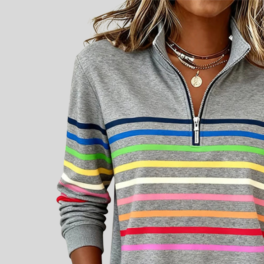 Prismeta™ | Sudadera de Cuarto Cierre a Rayas Multicolor