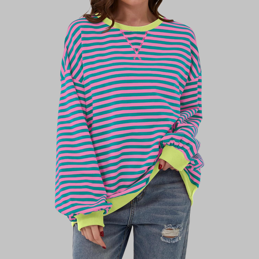 LUKA™ - Camisa de Rayas Casual de Manga Larga con Cuello Redondo