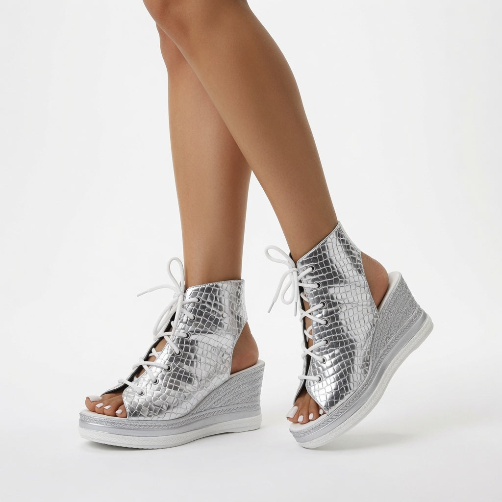 Lacéolina™ — Zapatilla con cuña, punta abierta y cordones urbanos