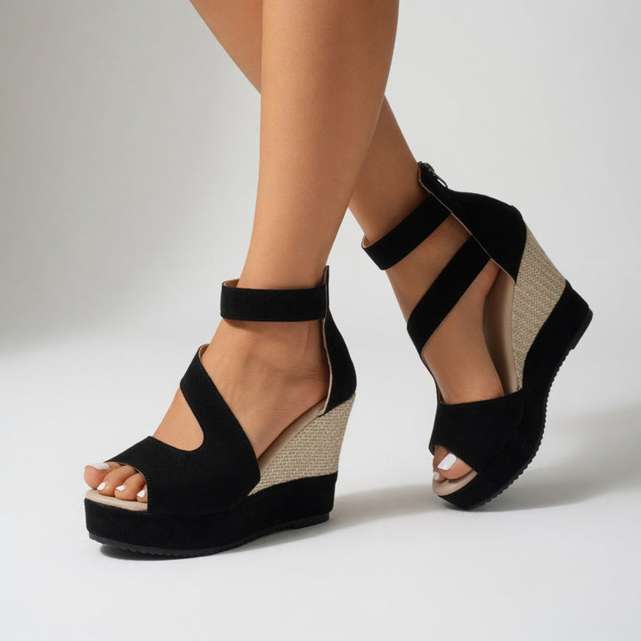 Jocelyn™ — Sandalia de cuña con tiras elásticas de estilo natural y limpio