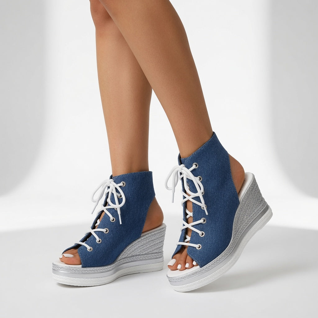 Lacéolina™ — Zapatilla con cuña, punta abierta y cordones urbanos