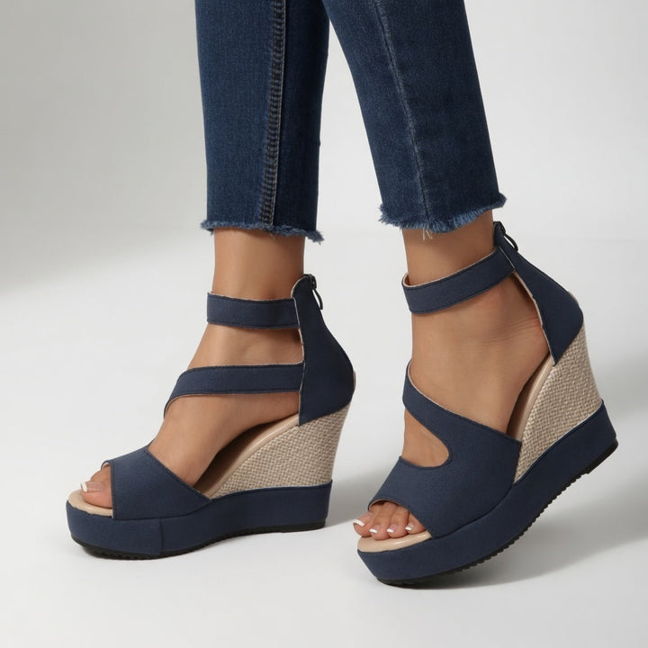 Jocelyn™ — Sandalia de cuña con tiras elásticas de estilo natural y limpio