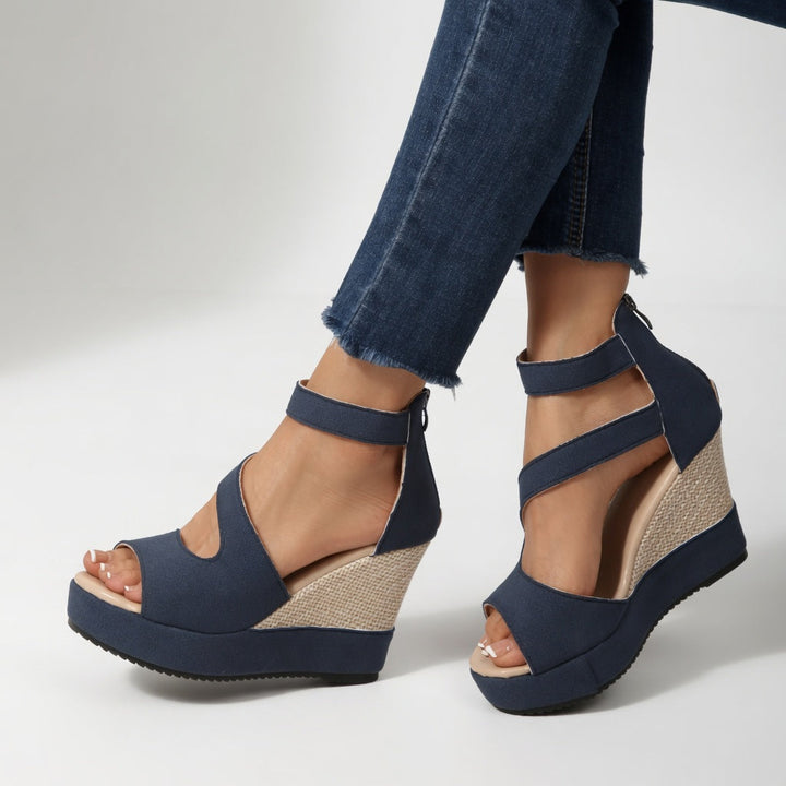 Jocelyn™ — Sandalia de cuña con tiras elásticas de estilo natural y limpio