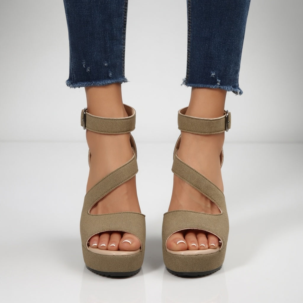 Jocelyn™ — Sandalia de cuña con tiras elásticas de estilo natural y limpio