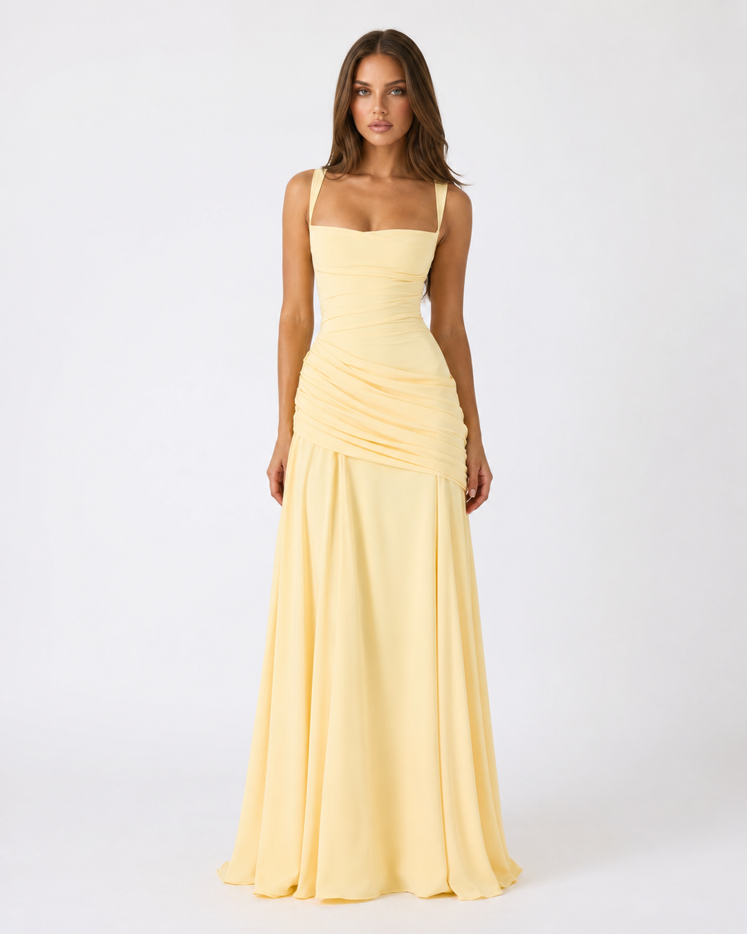 ELLA | Vestido maxi con escote cuadrado fruncido