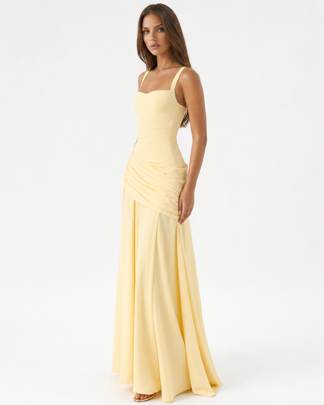 ELLA | Vestido maxi con escote cuadrado fruncido