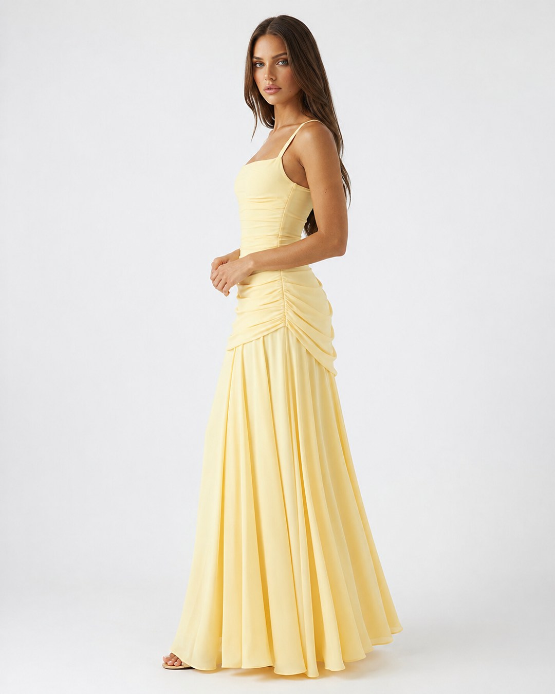 ELLA | Vestido maxi con escote cuadrado fruncido