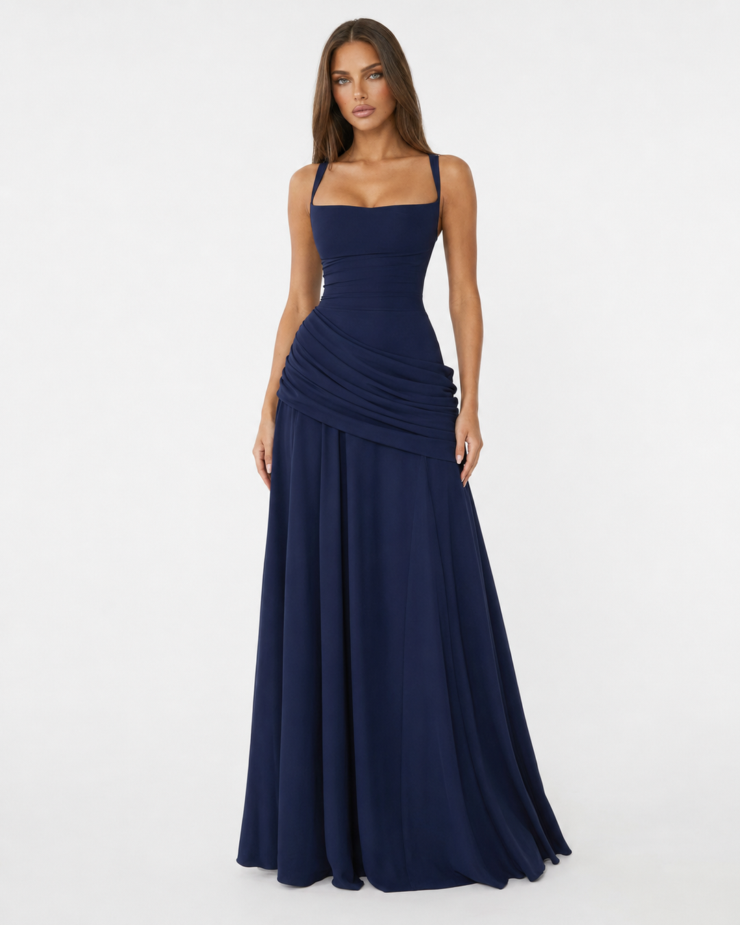 ELLA | Vestido maxi con escote cuadrado fruncido