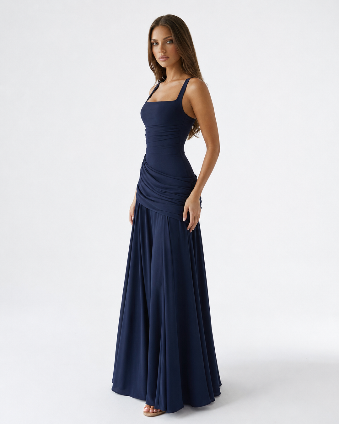 ELLA | Vestido maxi con escote cuadrado fruncido