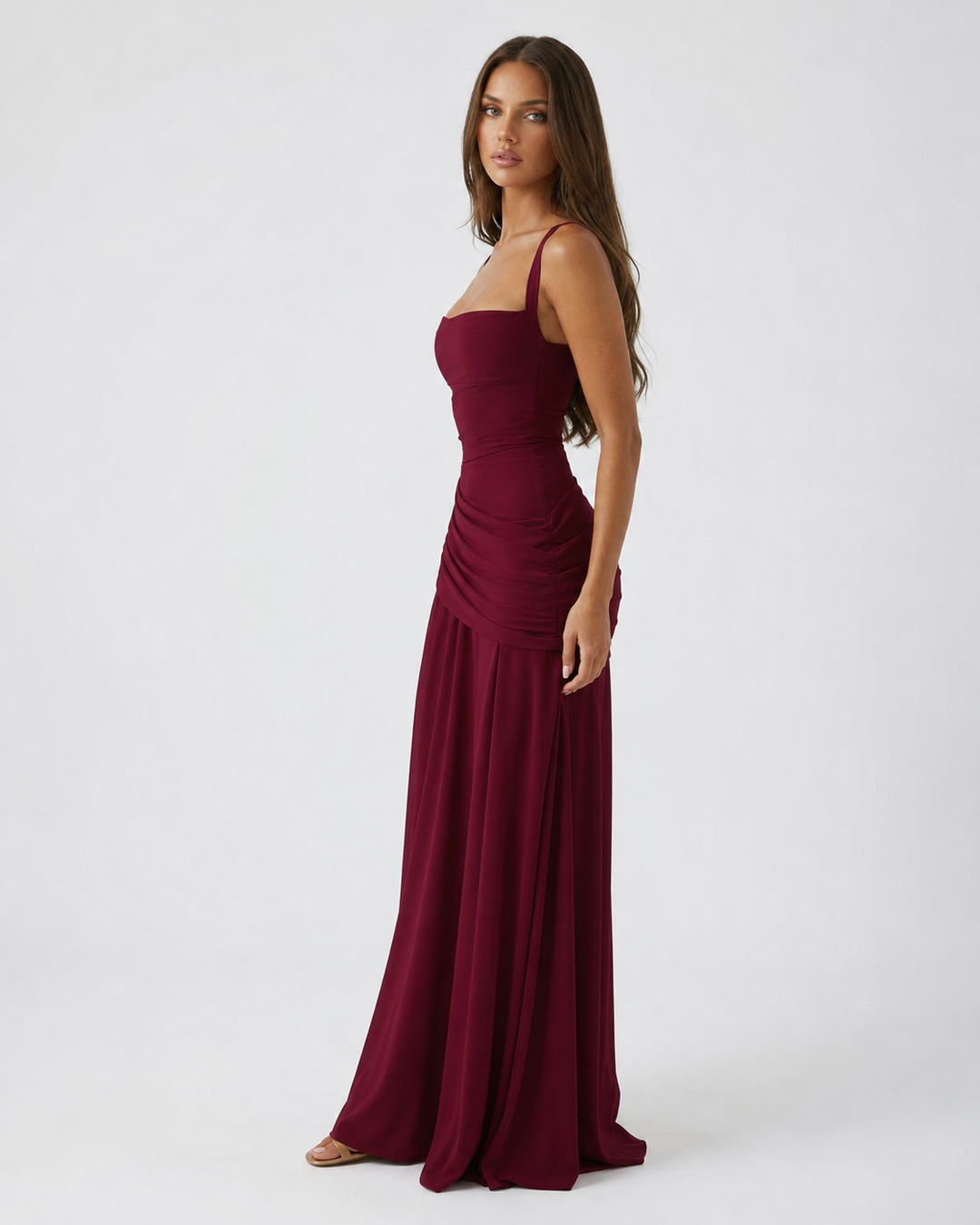 ELLA | Vestido maxi con escote cuadrado fruncido
