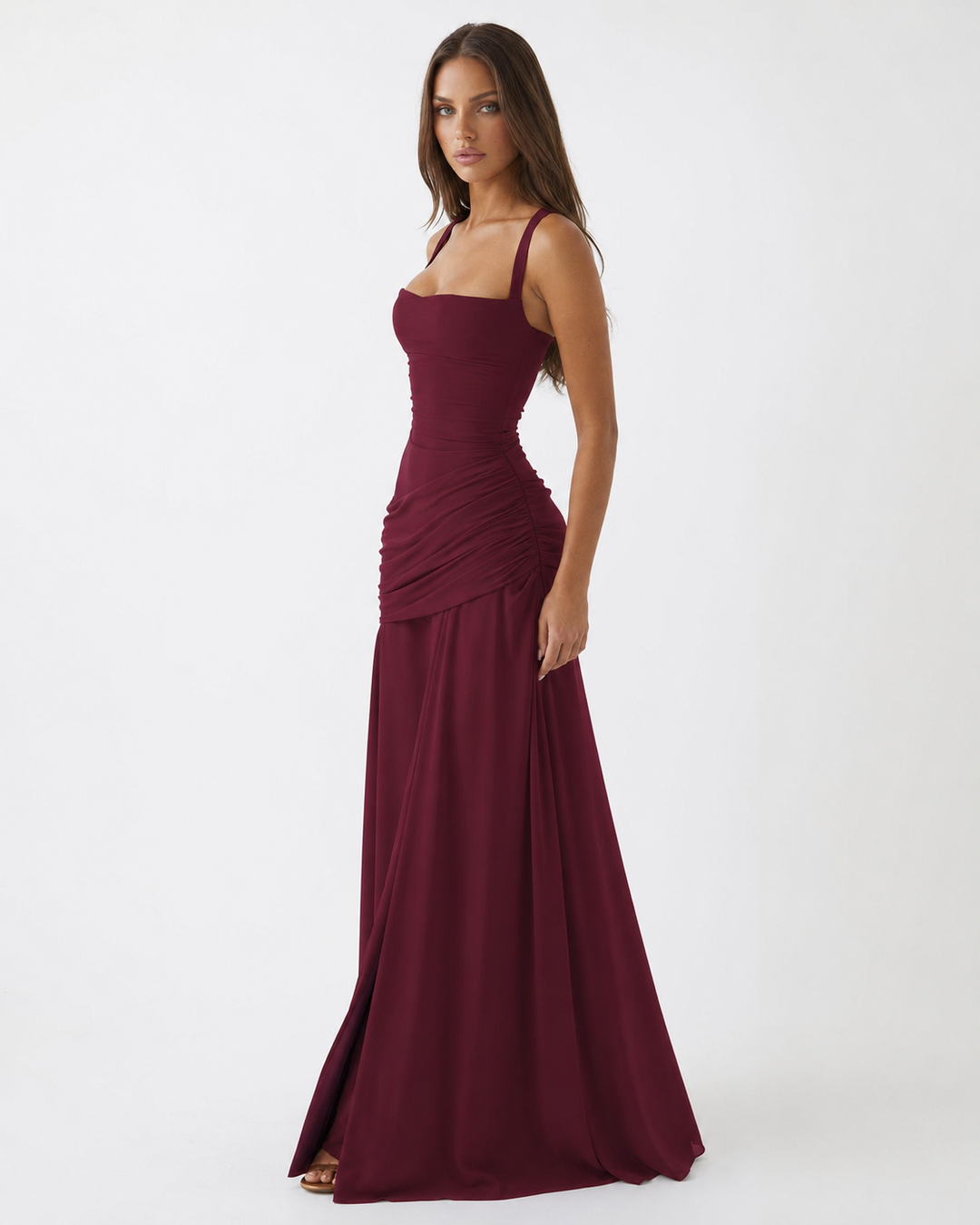 ELLA | Vestido maxi con escote cuadrado fruncido