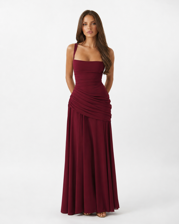 ELLA | Vestido maxi con escote cuadrado fruncido