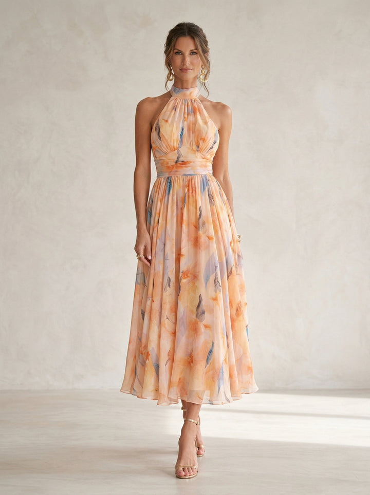 Aurora | Vestido Halter con Estampado Acuarela