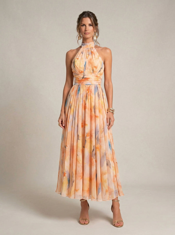 Aurora | Vestido Halter con Estampado Acuarela