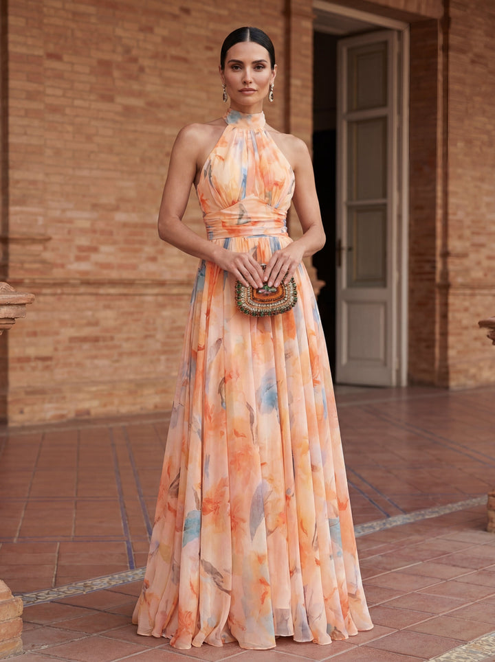 Aurora | Vestido Halter con Estampado Acuarela