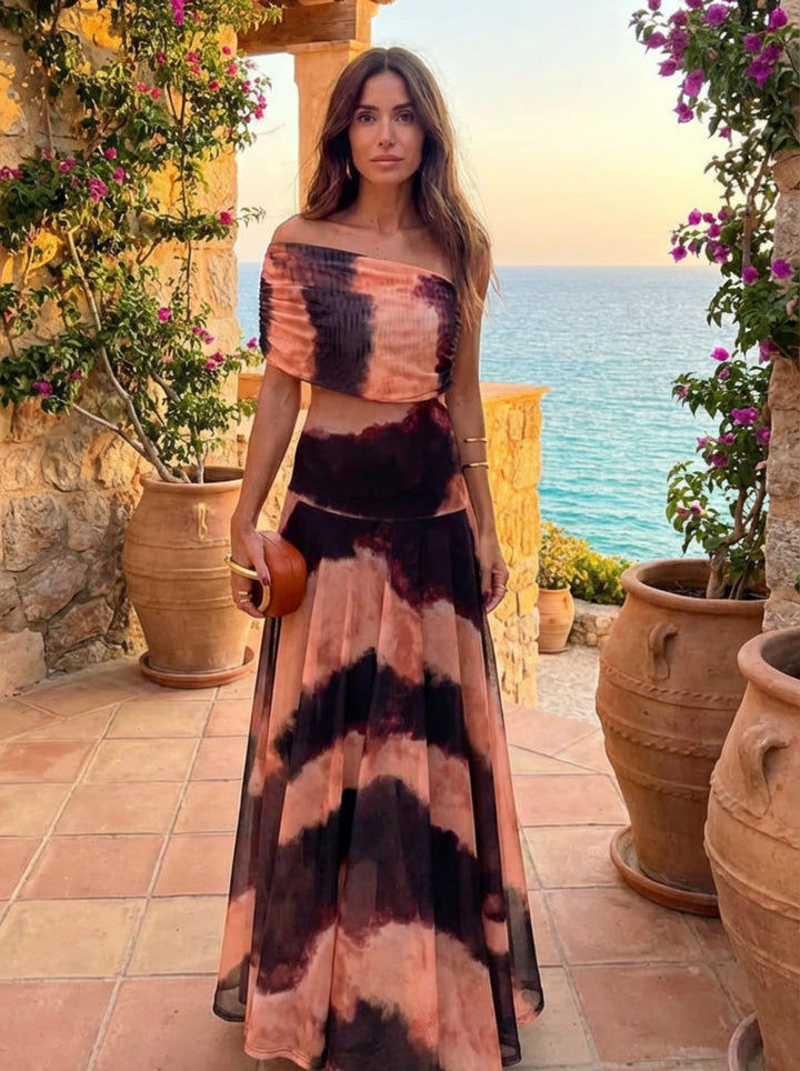 Carmen | Vestido estampado en tonos naranja y marrón