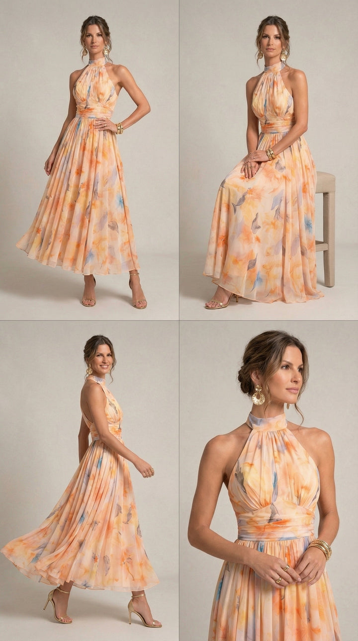 Aurora | Vestido Halter con Estampado Acuarela