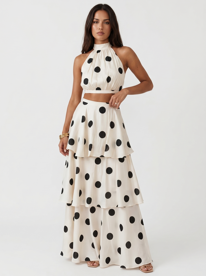 Sara | Conjunto de Top y Falda Larga de Lunares