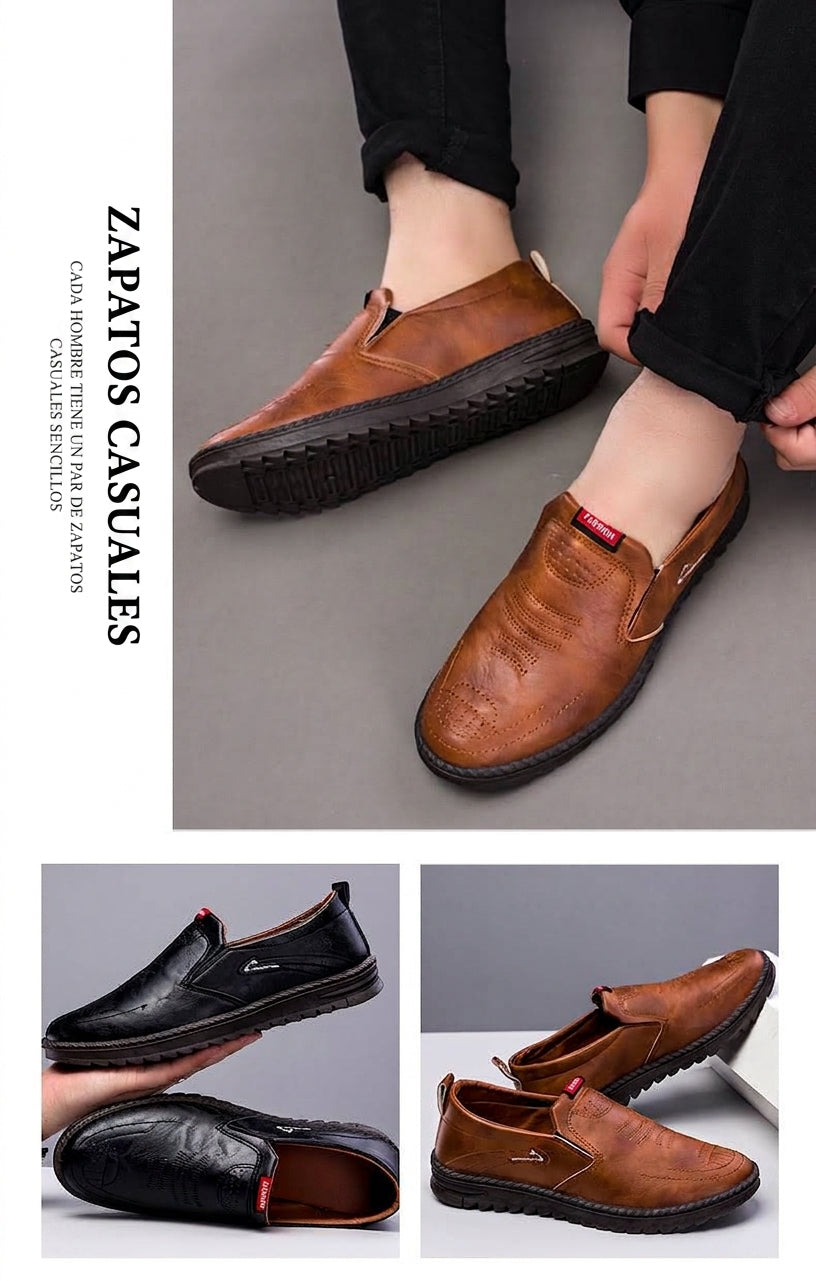 Zapatillas de cuero antideslizantes transpirables para hombre