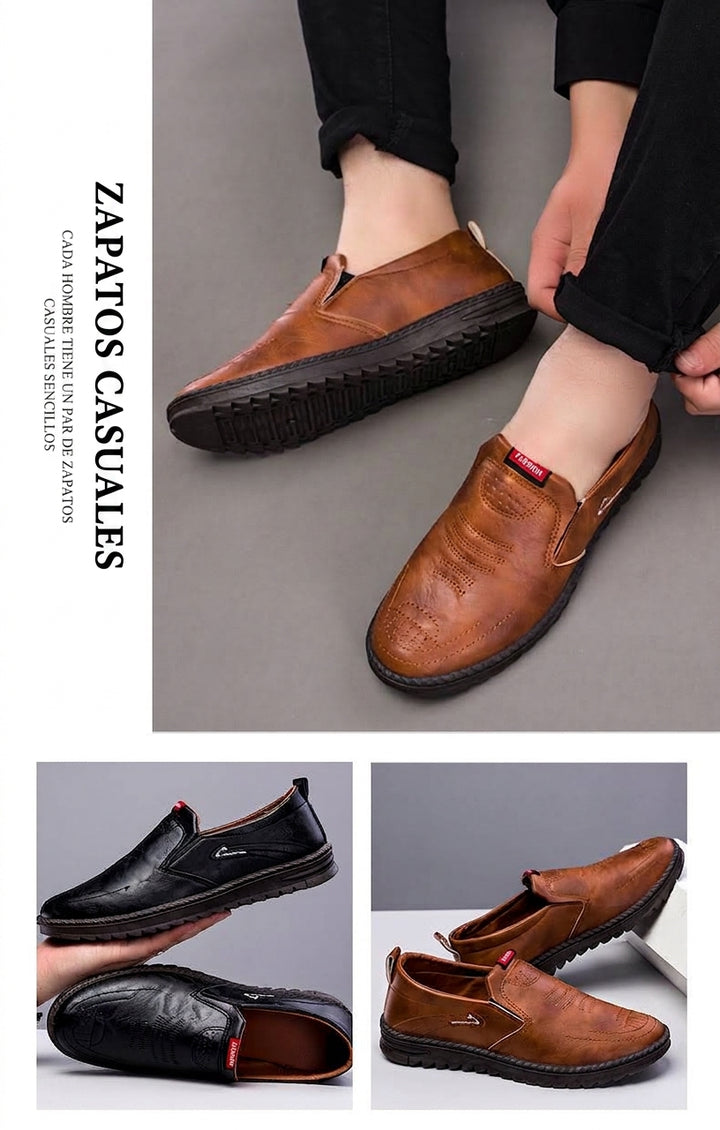 Zapatillas de cuero antideslizantes transpirables para hombre