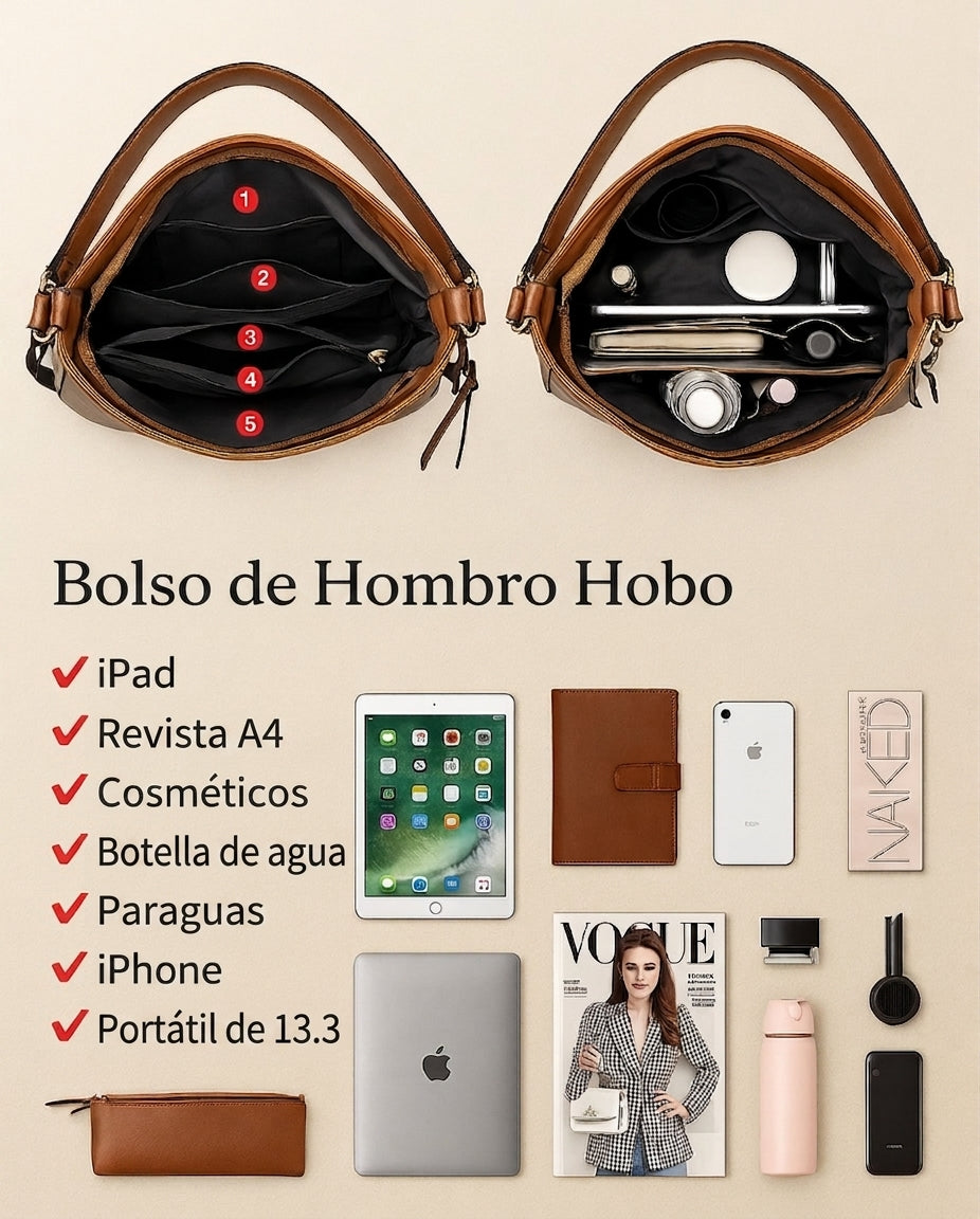 Set de 3 Bolsos Hobo de Piel de Lujo