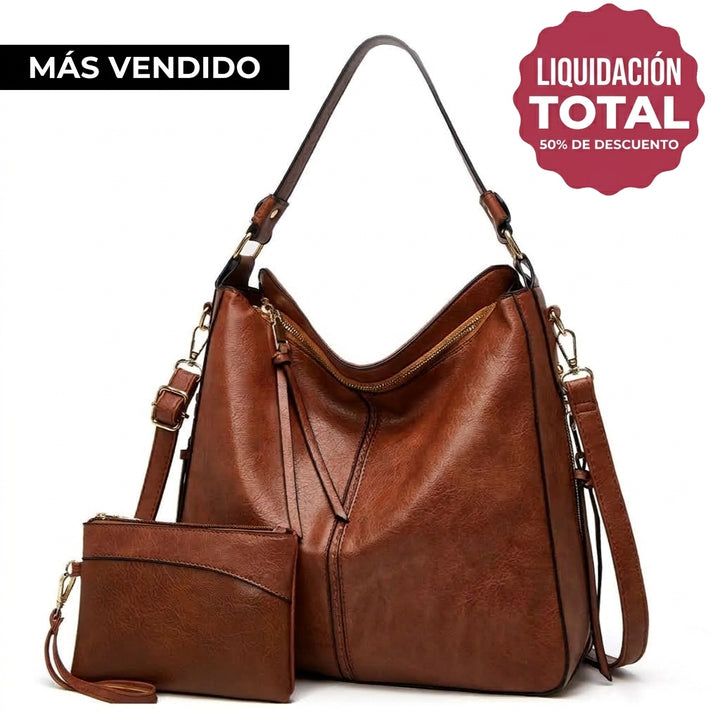 Bolso Hobo de Cuero de Lujo Antirrobo + Cartera Monedero GRATIS