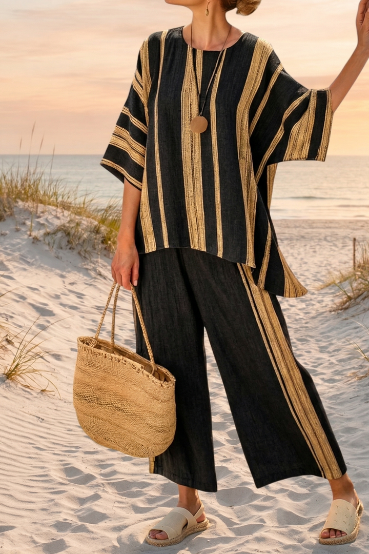 Tamara – top de rayas oversize cómodo y pantalones de lino relajados