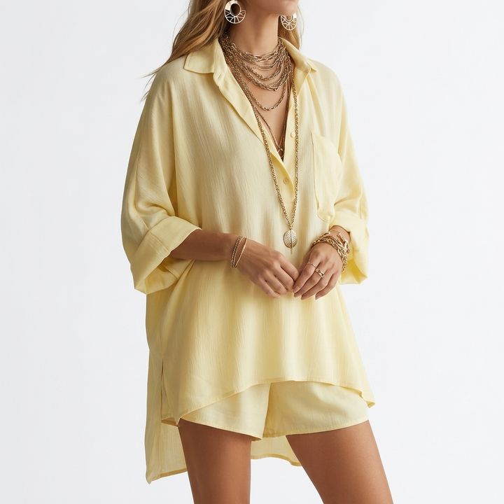 Louisiane™ — Conjunto de camisa oversize corto elegancia casual