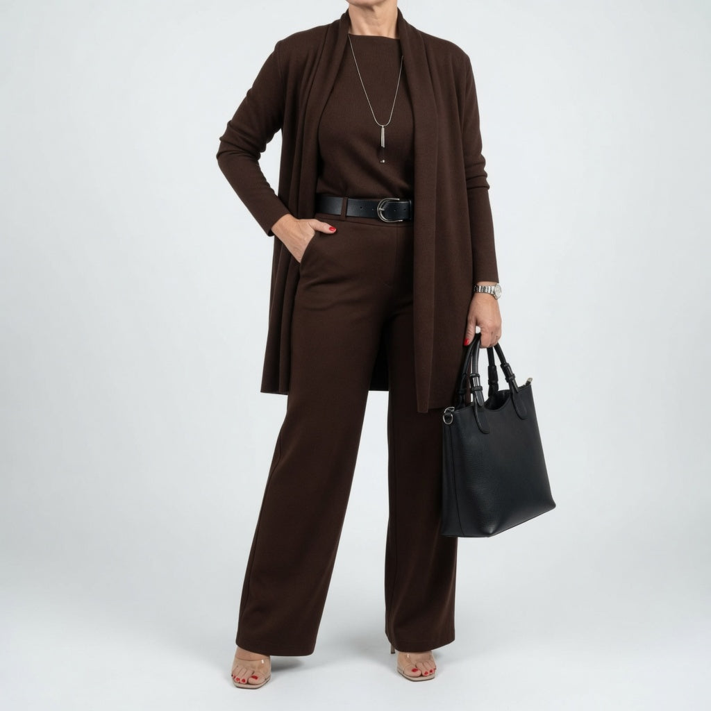 Élégantine™ — Conjunto de tres piezas: cárdigan y pantalón elegante