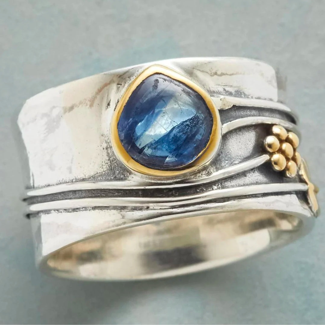 Anillo Vintage Zafiro Azul Chapado en Plata