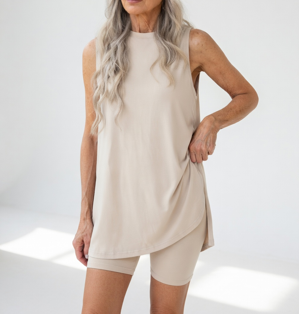 Felicidad™ — Conjunto de pantalones cortos y top sin mangas fluido