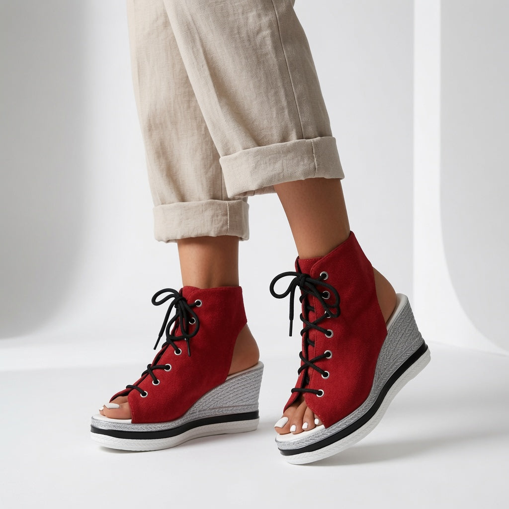 Lacéolina™ — Zapatilla con cuña, punta abierta y cordones urbanos