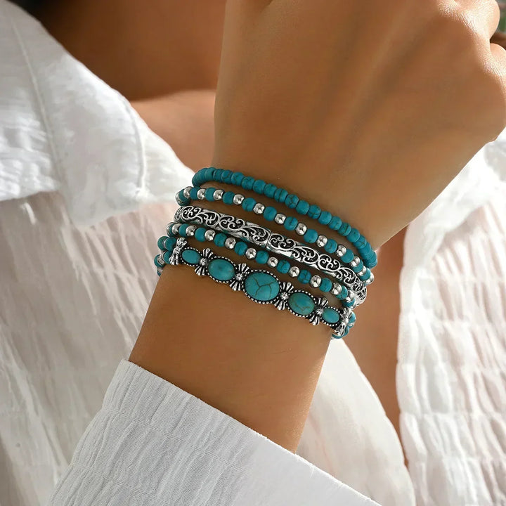 Pulsera Bohemia con Cuentas Turquesa Juego