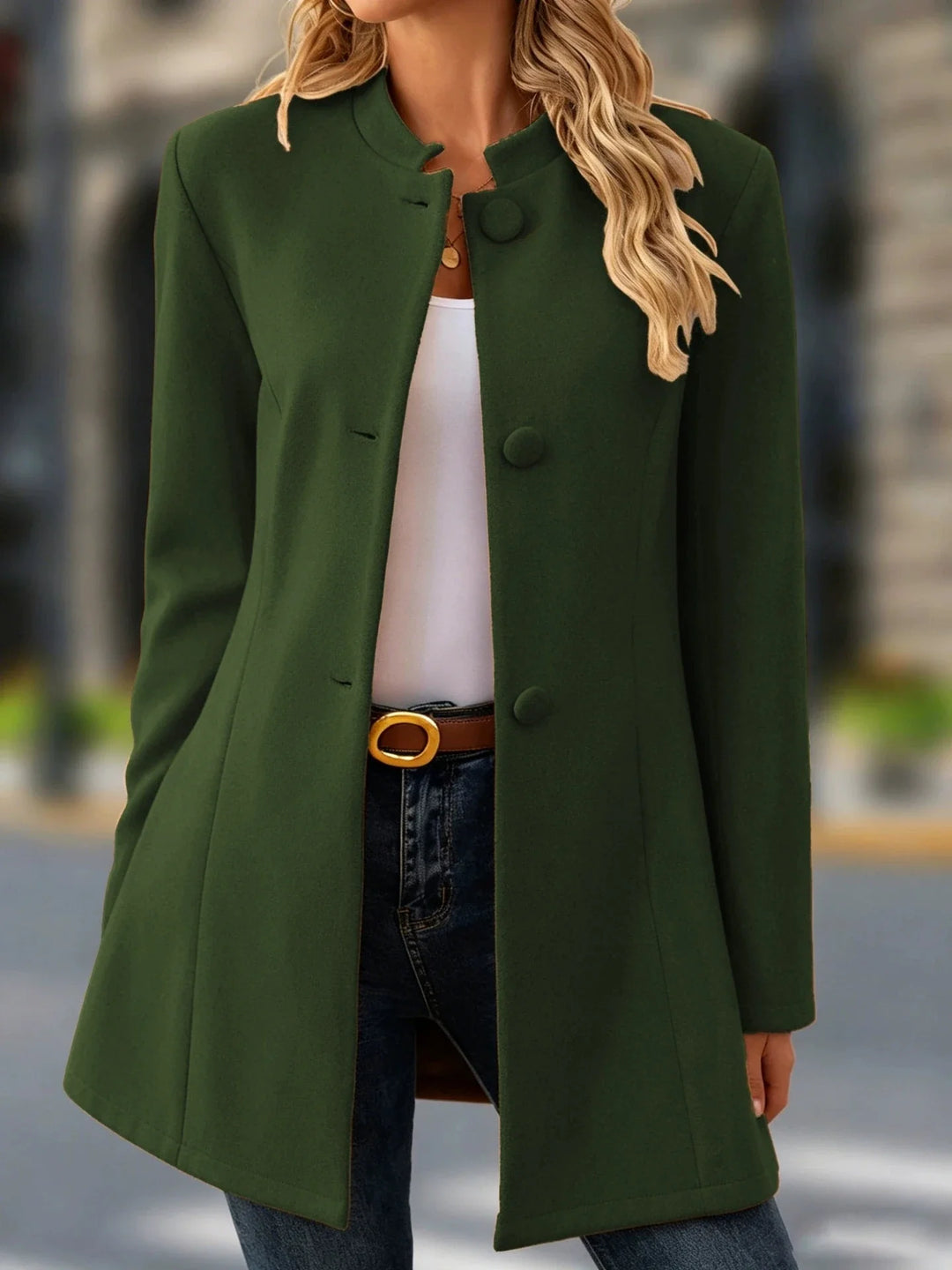Vivienne | Abrigo Largo con Cuello Alto Efecto Tweed
