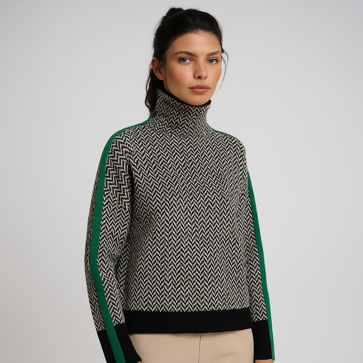Elena™ | Jersey Estiloso con Estampado de Cuello Alto