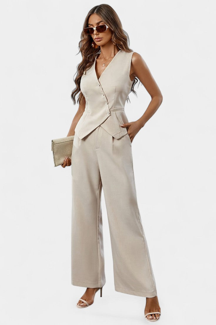 Heskia Conjunto de Chaleco Sin Mangas y Pantalones de Pierna Ancha