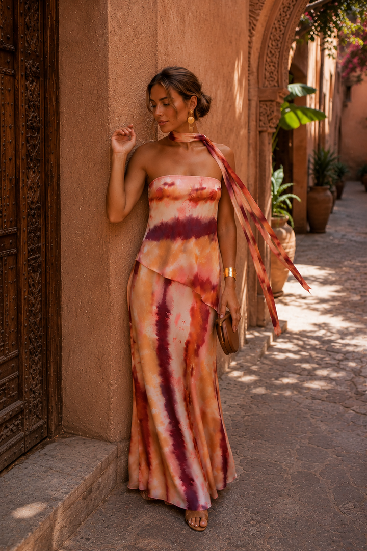Clara | Vestido largo estampado con escote palabra de honor