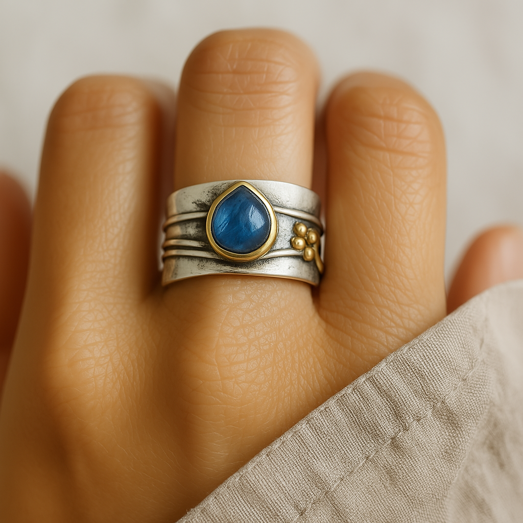 Anillo Vintage Zafiro Azul Chapado en Plata
