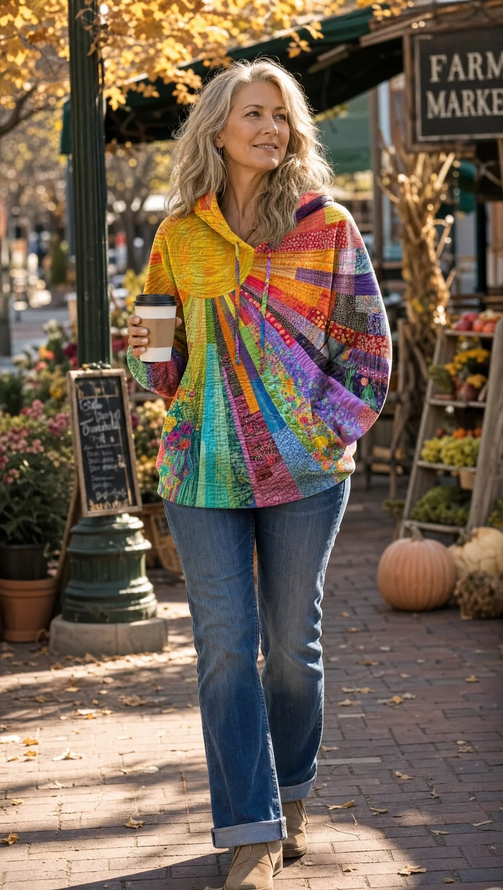 Dawnella™ | Sudadera con Capucha Bohemia Multicolor de Retales